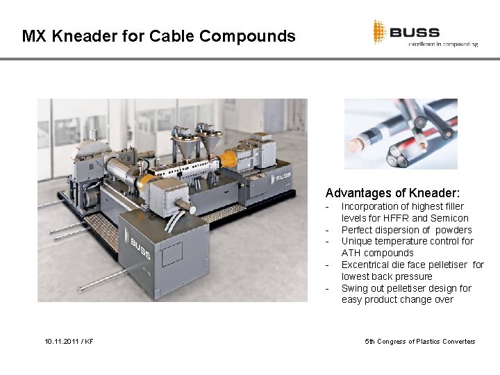 MX Kneader for Cable Compounds Advantages of Kneader: - 10. 11. 2011 / KF