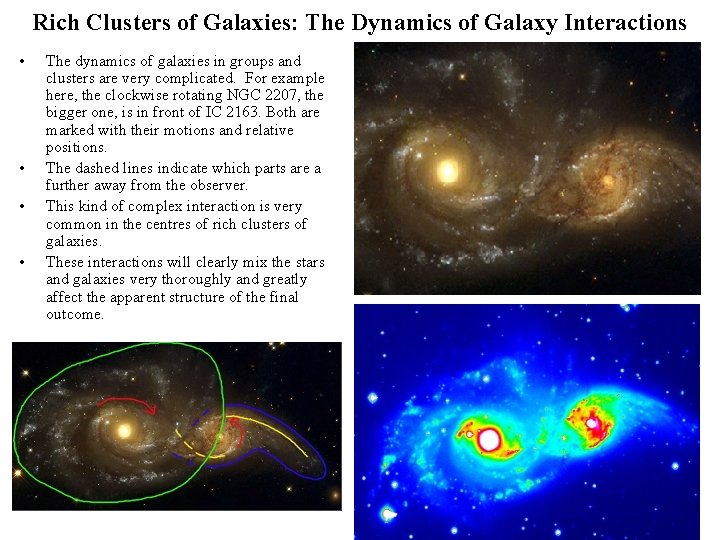 Rich Clusters of Galaxies: The Dynamics of Galaxy Interactions • • 6 The dynamics