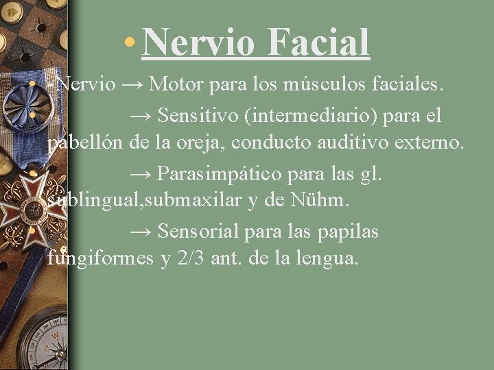  • Nervio Facial • -Nervio → Motor para los músculos faciales. • →