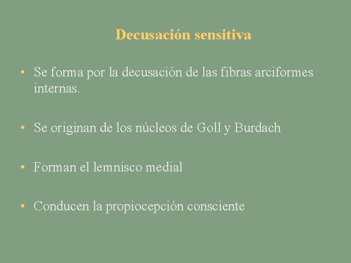 Decusación sensitiva • Se forma por la decusación de las fibras arciformes internas. •