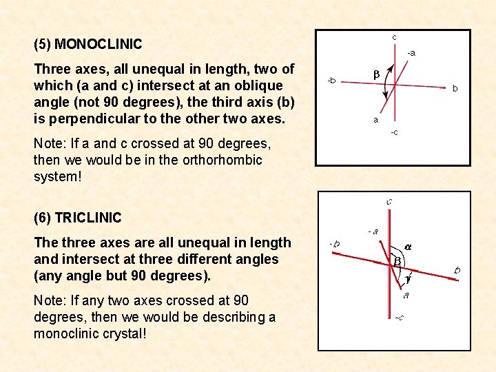 (5) MONOCLINIC Three axes, all unequal in length, two of which (a and c)