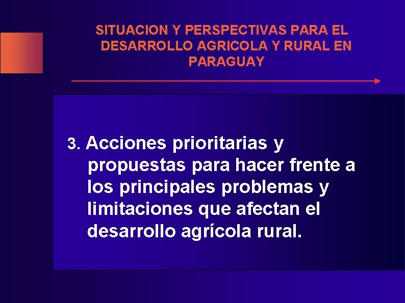 SITUACION Y PERSPECTIVAS PARA EL DESARROLLO AGRICOLA Y RURAL EN PARAGUAY 3. Acciones prioritarias