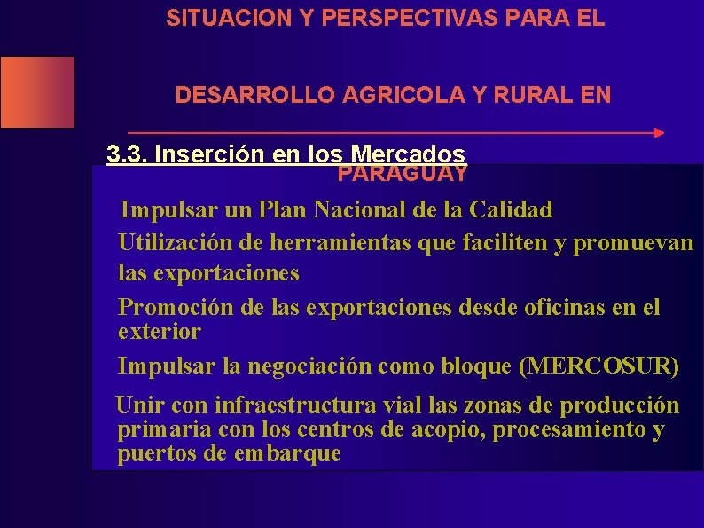 SITUACION Y PERSPECTIVAS PARA EL DESARROLLO AGRICOLA Y RURAL EN 3. 3. Inserción en