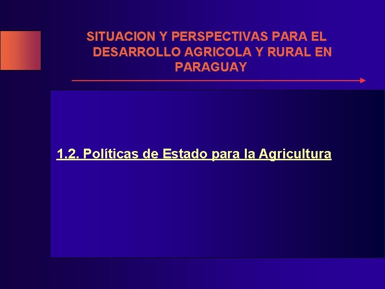 SITUACION Y PERSPECTIVAS PARA EL DESARROLLO AGRICOLA Y RURAL EN PARAGUAY 1. 2. Políticas