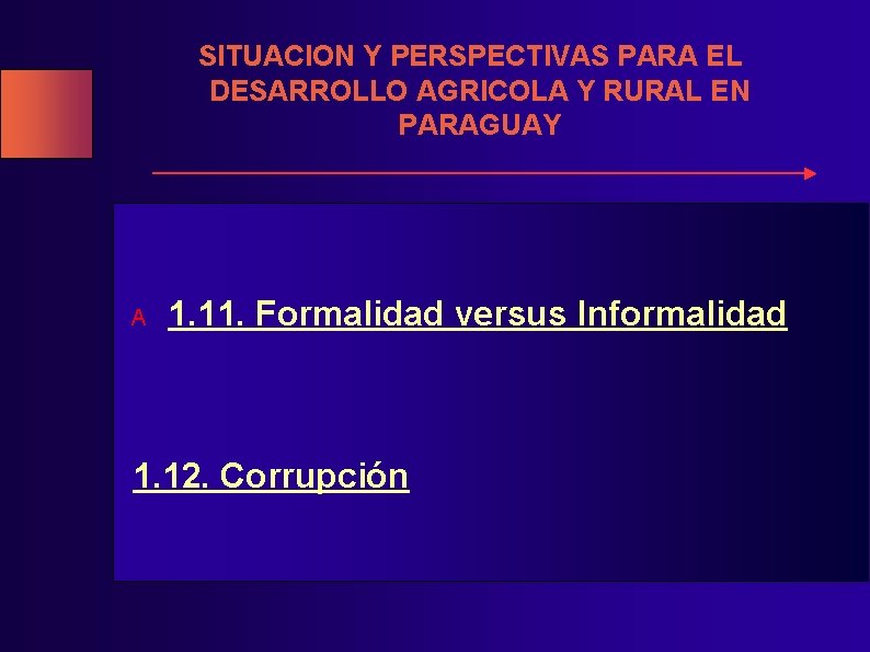 SITUACION Y PERSPECTIVAS PARA EL DESARROLLO AGRICOLA Y RURAL EN PARAGUAY A 1. 11.