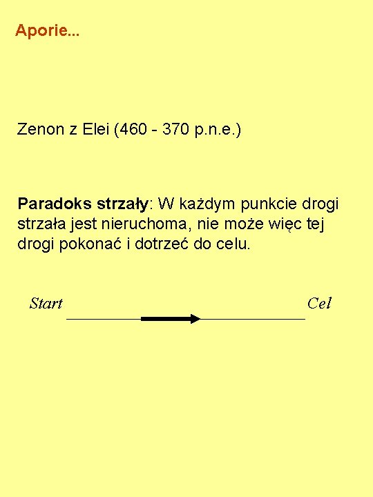 Aporie… Zenon z Elei (460 - 370 p. n. e. ) Paradoks strzały: W