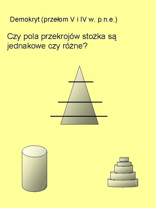 Demokryt (przełom V i IV w. p. n. e. ) Czy pola przekrojów stożka