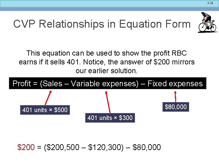 5 -12 CVP Relationships in Equation Form This equation can be used to show