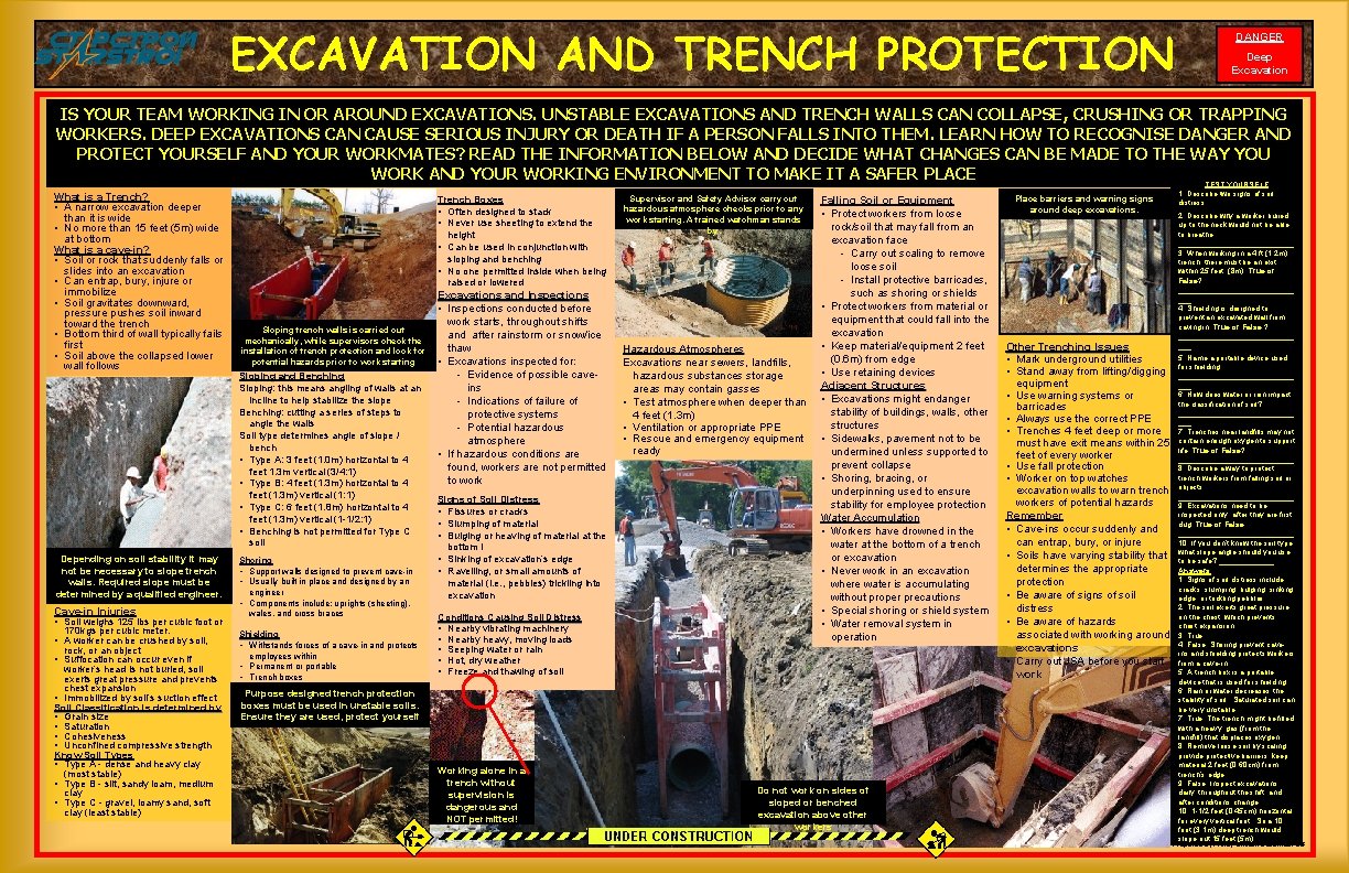 EXCAVATION AND TRENCH PROTECTION DANGER Deep Excavation IS YOUR TEAM WORKING IN OR AROUND