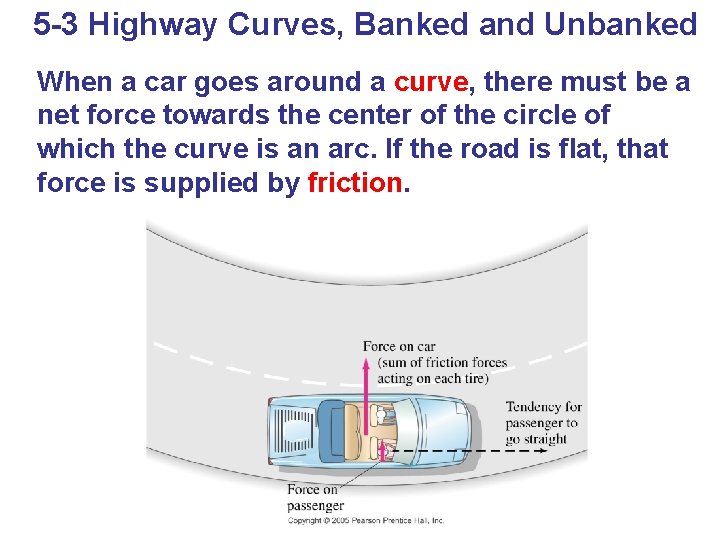 5 -3 Highway Curves, Banked and Unbanked When a car goes around a curve,