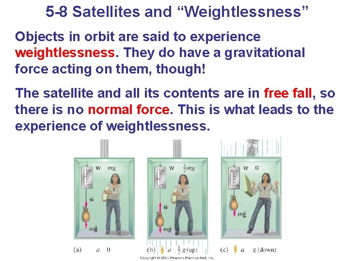 5 -8 Satellites and “Weightlessness” Objects in orbit are said to experience weightlessness. They