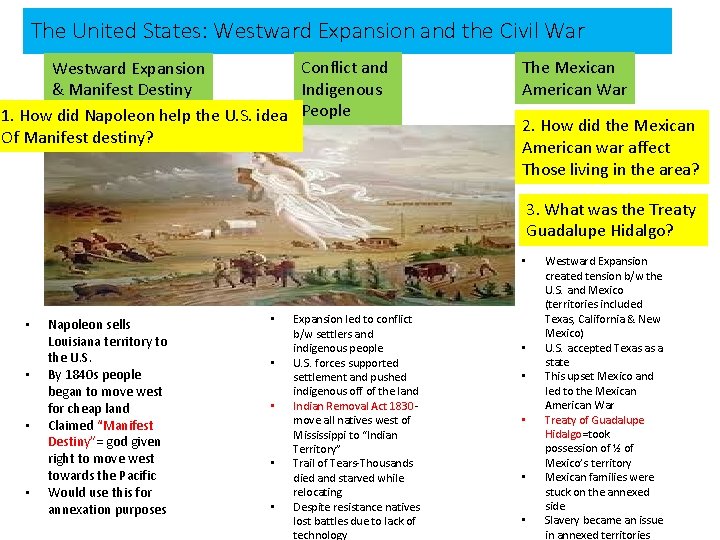 The United States: Westward Expansion and the Civil War Conflict and Westward Expansion Indigenous