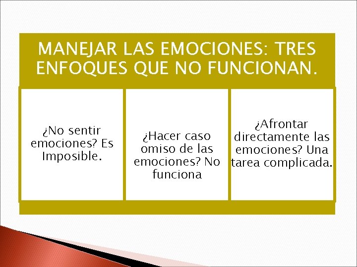 MANEJAR LAS EMOCIONES: TRES ENFOQUES QUE NO FUNCIONAN. ¿No sentir emociones? Es Imposible. ¿Afrontar