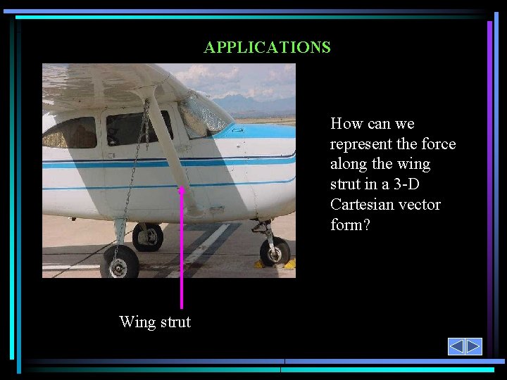 APPLICATIONS How can we represent the force along the wing strut in a 3 APPLICATIONS How can we represent the force along the wing strut in a 3