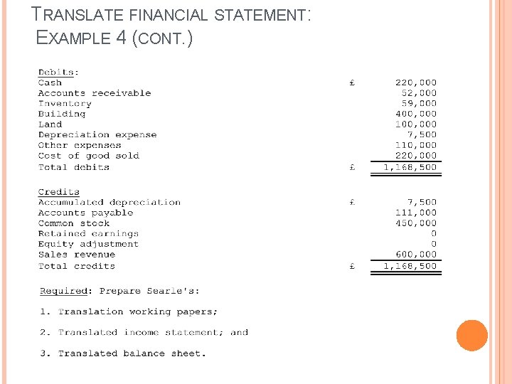 TRANSLATE FINANCIAL STATEMENT: EXAMPLE 4 (CONT. ) TRANSLATE FINANCIAL STATEMENT: EXAMPLE 4 (CONT. )