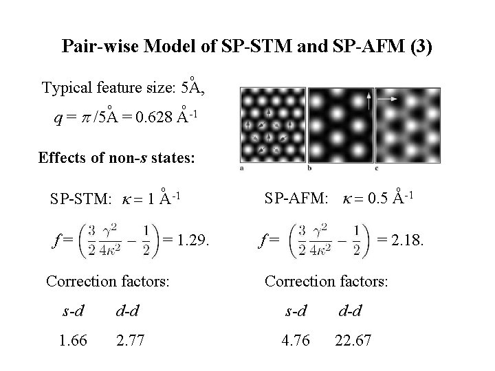 Pair-wise Model of SP-STM and SP-AFM (3) o Typical feature size: 5 A, o