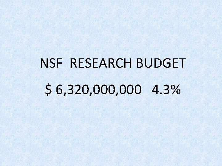 NSF RESEARCH BUDGET $ 6, 320, 000 4. 3% 