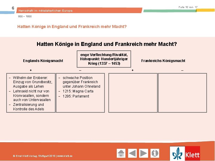 6 Folie 10 von 17 Herrschaft im mittelalterlichen Europa 500 – 1500 Hatten Könige in England