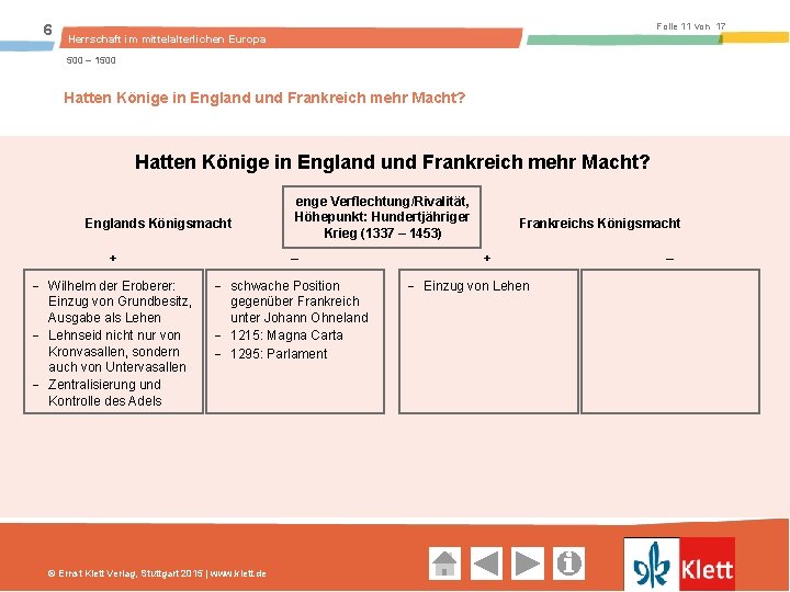 6 Folie 11 von 17 Herrschaft im mittelalterlichen Europa 500 – 1500 Hatten Könige in England