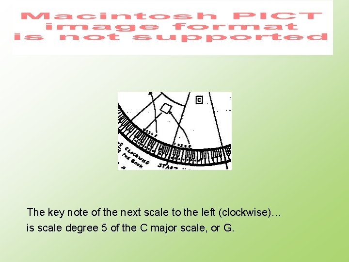 The key note of the next scale to the left (clockwise)… is scale degree