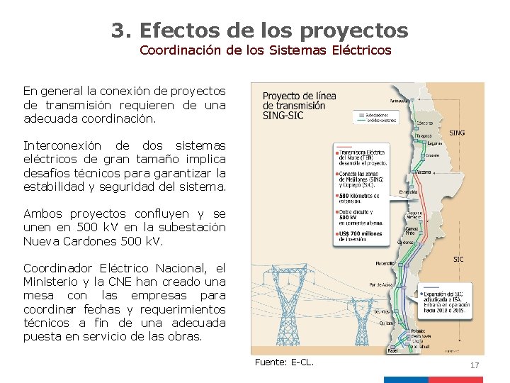 3. Efectos de los proyectos Coordinación de los Sistemas Eléctricos En general la conexión