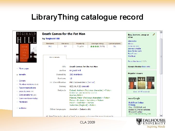 Library. Thing catalogue record CLA 2009 