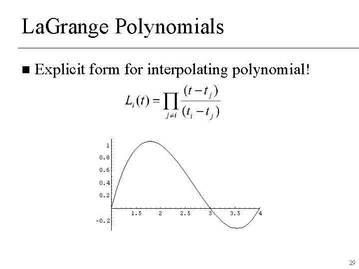 La. Grange Polynomials n Explicit form for interpolating polynomial! 1 0. 8 0. 6 La. Grange Polynomials n Explicit form for interpolating polynomial! 1 0. 8 0. 6