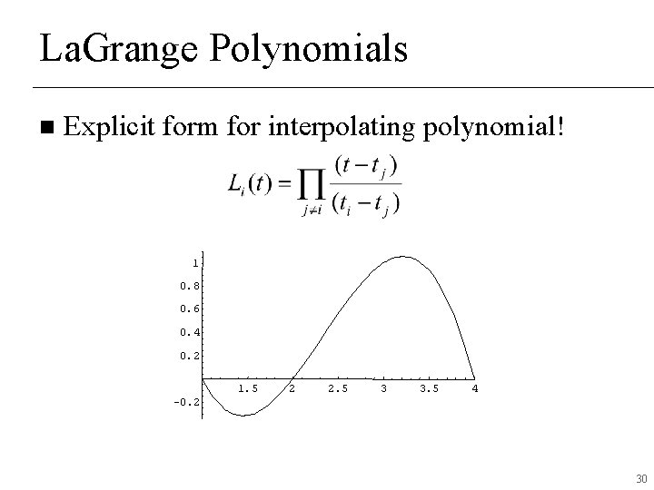 La. Grange Polynomials n Explicit form for interpolating polynomial! 1 0. 8 0. 6 La. Grange Polynomials n Explicit form for interpolating polynomial! 1 0. 8 0. 6
