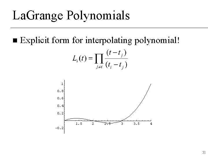 La. Grange Polynomials n Explicit form for interpolating polynomial! 1 0. 8 0. 6 La. Grange Polynomials n Explicit form for interpolating polynomial! 1 0. 8 0. 6