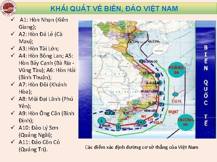 KHÁI QUÁT VỀ BIỂN, ĐẢO VIỆT NAM ü A 1: Hòn Nhạn (Kiên Giang);