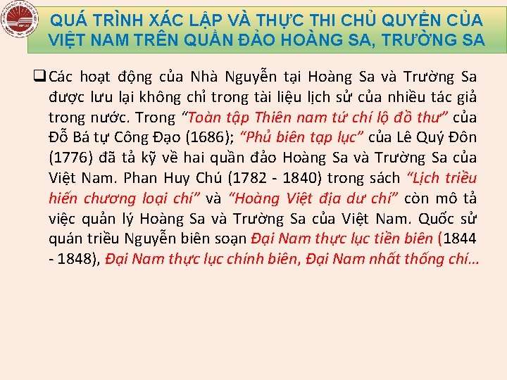 QUÁ TRÌNH XÁC LẬP VÀ THỰC THI CHỦ QUYỀN CỦA VIỆT NAM TRÊN QUẦN