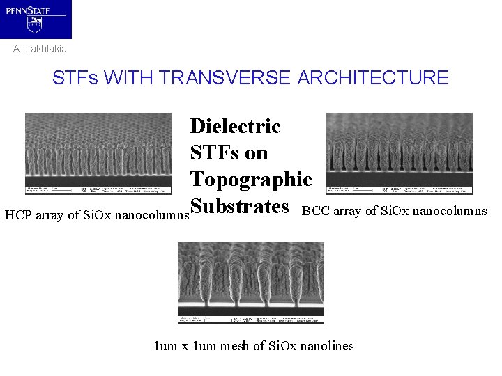 A. Lakhtakia STFs WITH TRANSVERSE ARCHITECTURE Dielectric STFs on Topographic HCP array of Si.