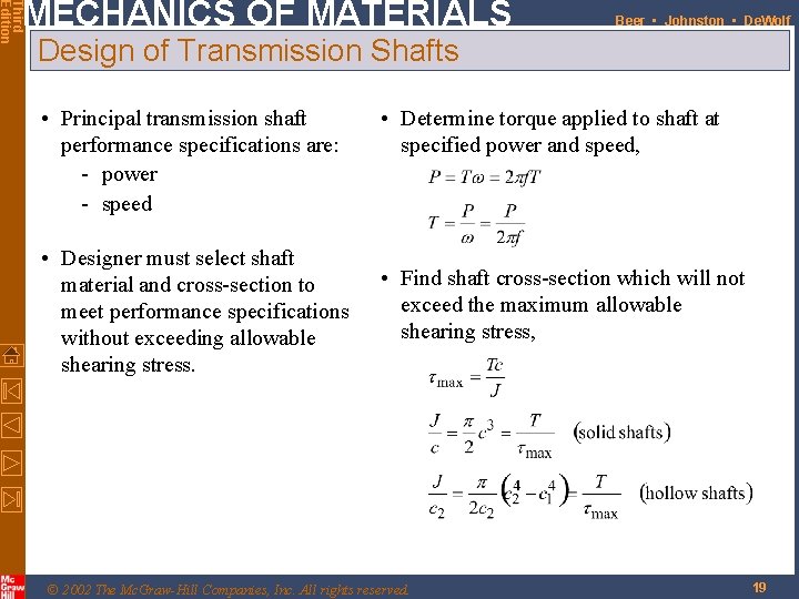 Third Edition MECHANICS OF MATERIALS Beer • Johnston • De. Wolf Design of Transmission