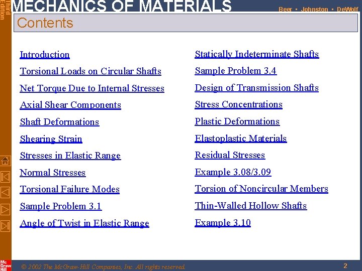 Third Edition MECHANICS OF MATERIALS Beer • Johnston • De. Wolf Contents Introduction Statically