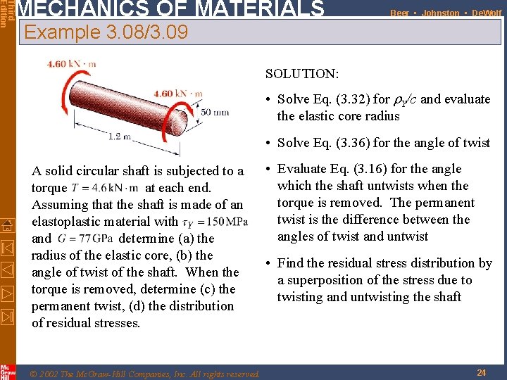 Third Edition MECHANICS OF MATERIALS Beer • Johnston • De. Wolf Example 3. 08/3.