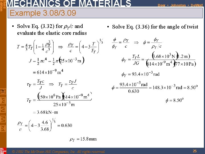 Third Edition MECHANICS OF MATERIALS Beer • Johnston • De. Wolf Example SOLUTION: 3.