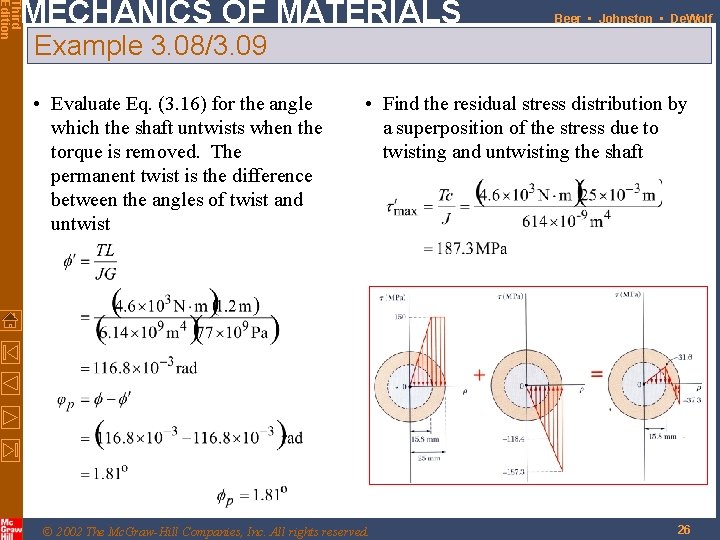 Third Edition MECHANICS OF MATERIALS Beer • Johnston • De. Wolf Example 3. 08/3.