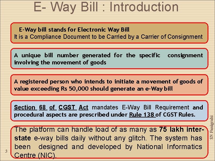 E- Way Bill : Introduction E-Way bill stands for Electronic Way Bill It is