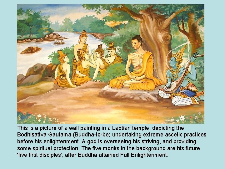 This is a picture of a wall painting in a Laotian temple, depicting the