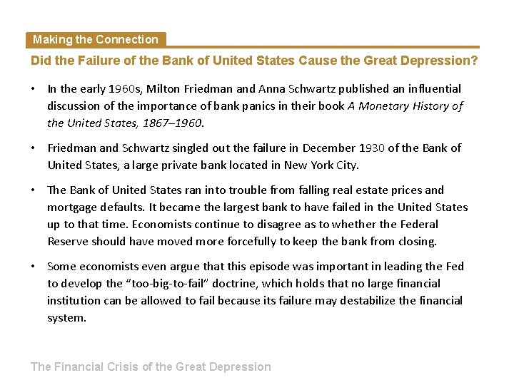 Making the Connection Did the Failure of the Bank of United States Cause the