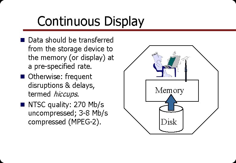 Continuous Display n Data should be transferred from the storage device to the memory