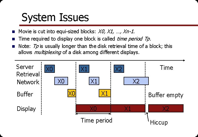 System Issues n Movie is cut into equi-sized blocks: X 0, X 1, …,