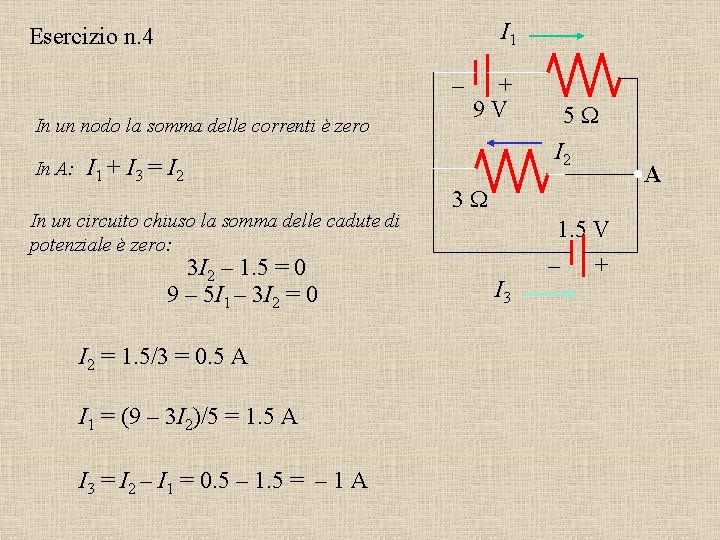  I 1 Esercizio n. 4 – In un nodo la somma delle correnti