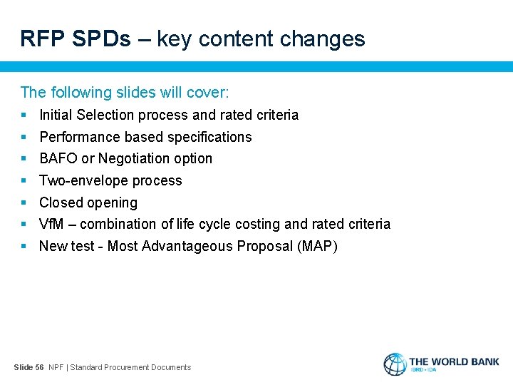 RFP SPDs – key content changes The following slides will cover: § § §
