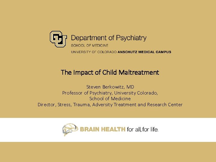 The Impact of Child Maltreatment Steven Berkowitz, MD Professor of Psychiatry, University Colorado, School