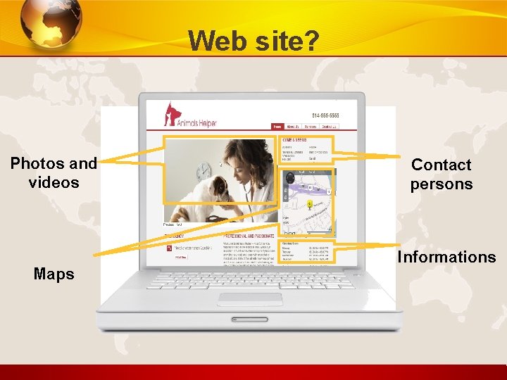 Web site? Photos and videos Maps Contact persons Informations 