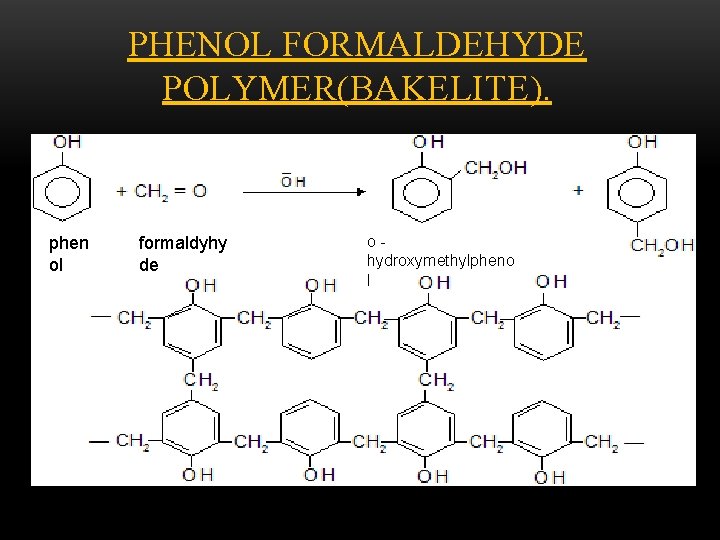 PHENOL FORMALDEHYDE POLYMER(BAKELITE). phen ol formaldyhy de ohydroxymethylpheno l 