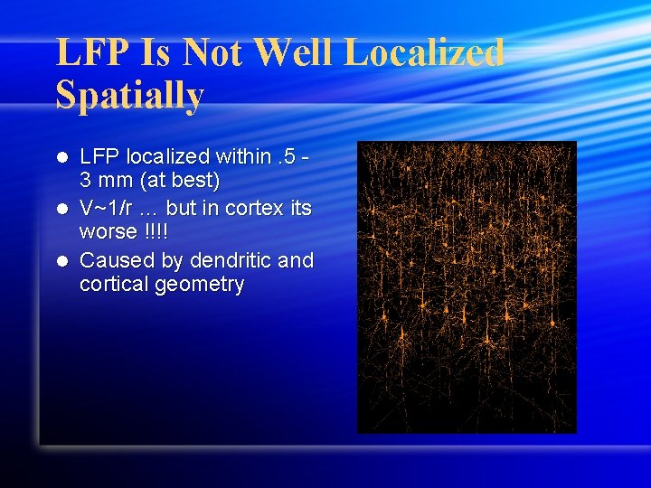 LFP Is Not Well Localized Spatially LFP localized within. 5 3 mm (at best)