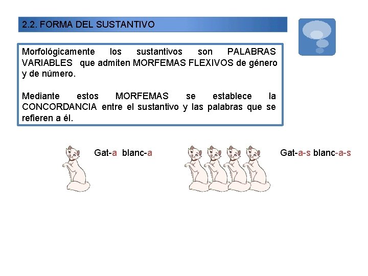 2. 2. FORMA DEL SUSTANTIVO Morfológicamente los sustantivos son PALABRAS VARIABLES que admiten MORFEMAS