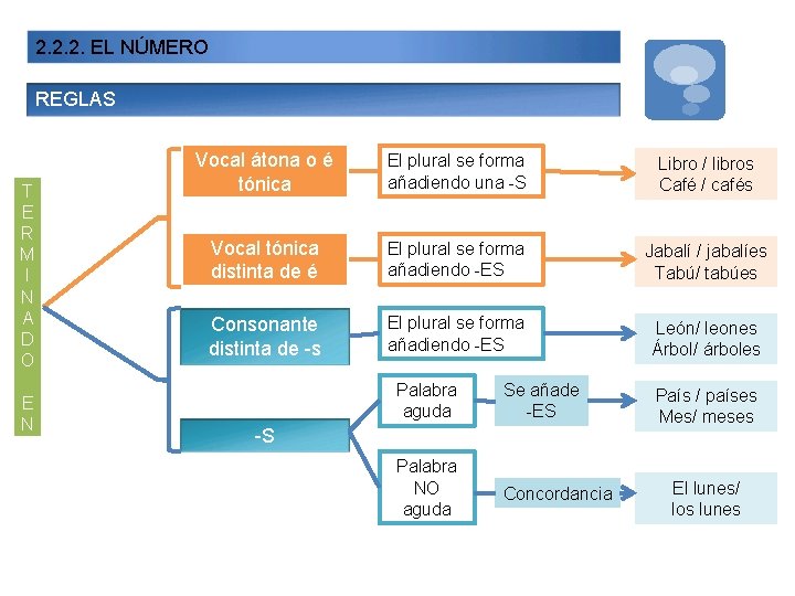 2. 2. 2. EL NÚMERO REGLAS T E R M I N A D